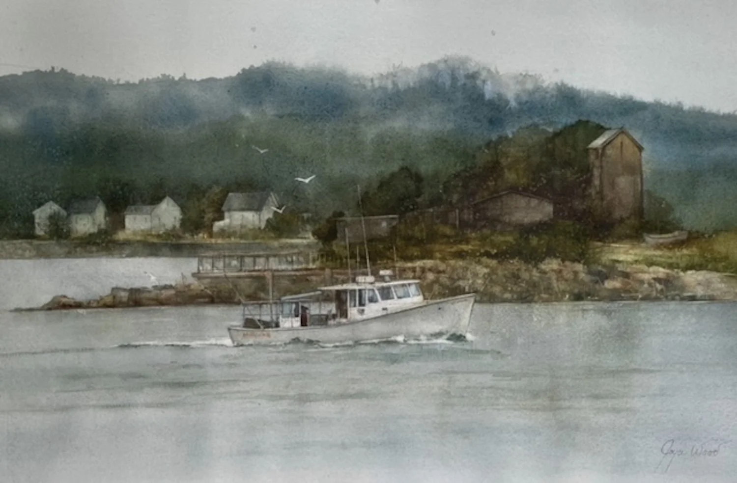 Joyce Wood , Inbound, Gloucester Harbor Watercolor, 12 x 19 in. $900