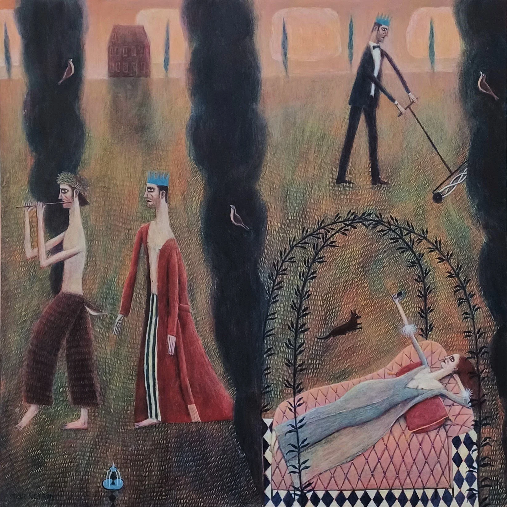 Steve Negron , In the Garden of the Marquis de Buenacabeza Acrylic on panel, 12 x 12 in $700