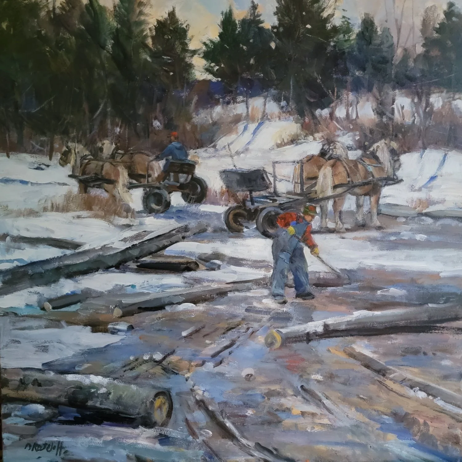 Dale Ratcliff , Logging with Horses Oil on canvas, 36 x 36 in. $8,900 Garie & Ken Perry Award for excellence in painting