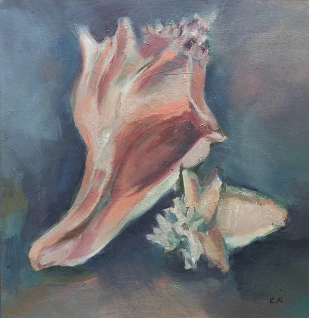 Charlotte Roberts , Seashells Oil on canvas, 12 x 12 in. $300