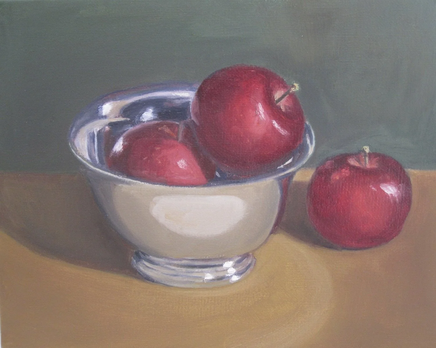   Hilary Baldwin ,  Apples with Silver Bowl  Oil, 8 x 10 in.  $425                      