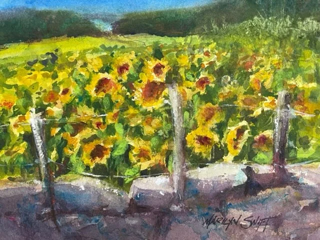 Marilyn Swift , Sunflower Field Watercolor, 6 x 9 in. $350
