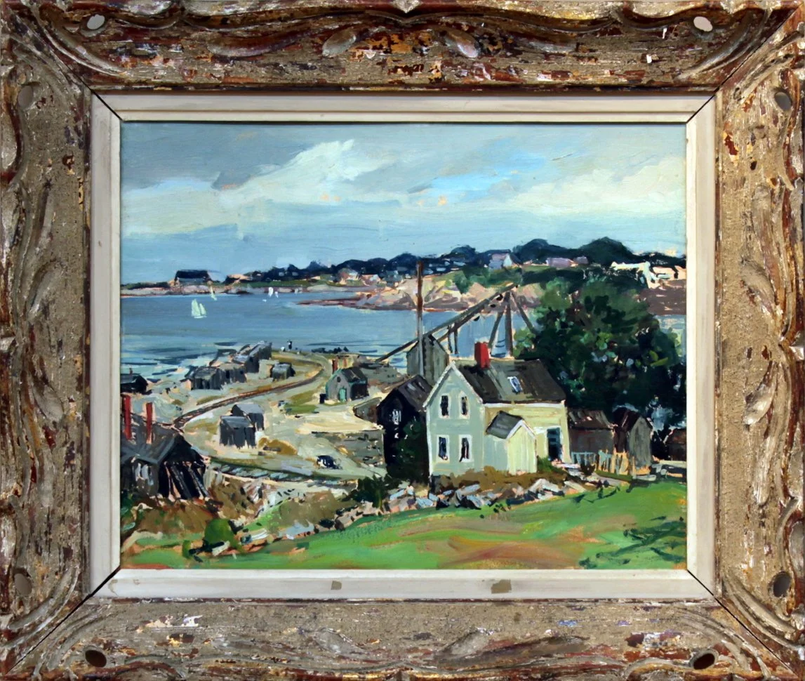   Lot 107 -  Granite Pier, Rockport   Attrib. to Charles Curtis Allen  (1886-1950)  oil on canvas board, 16 x 20 in., unsigned - estate stamped  very good, estimate: $400-600 (artwork has been reframed) 