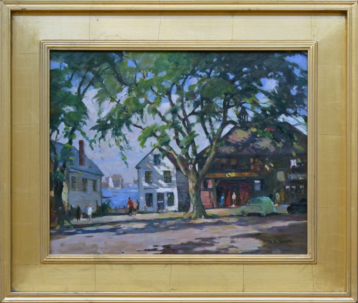   Lot 114 -  Dock Square, Rockport MA   James King Bonnar  (1883-1961)  oil on canvas, 16 x 20 in., signed l.r.  very good, estimate: $500-1,000 