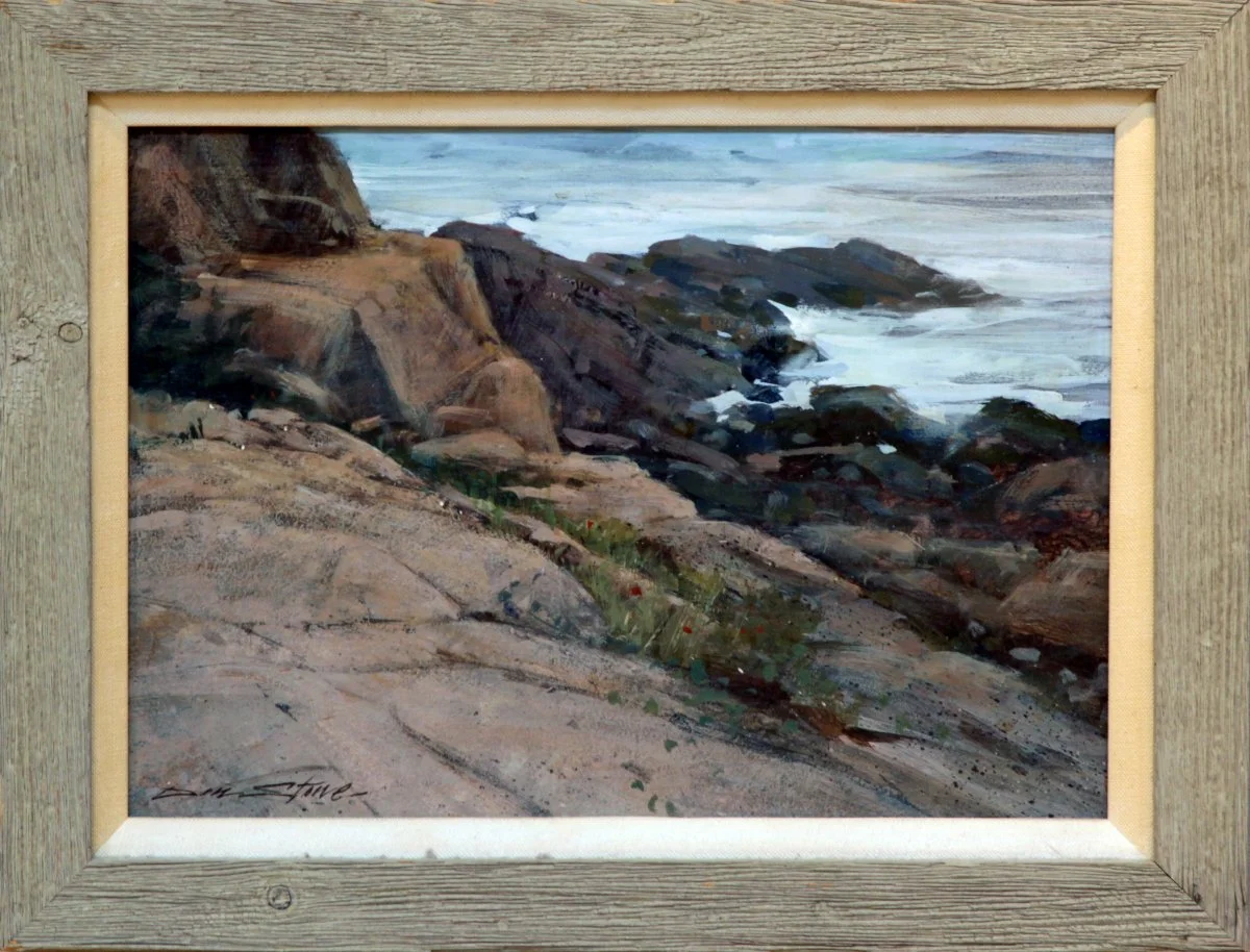   Lot 129 -  Rocky Shore   Don Stone  (1929-2015)  oil on board, 11 x 15 in., signed l.l.  very good, estimate: $1,000-1,500 
