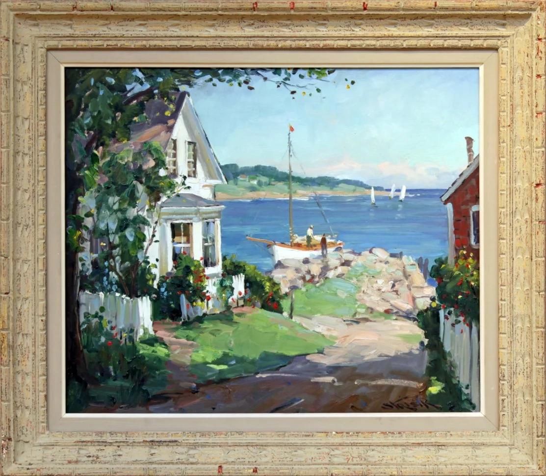   Lot 135 -  Rockport Lane   Paul Strisik  (1918-1998)  oil on canvas, 20 x 24 in., signed l.r.  very good, estimate: $2,000-4,000 