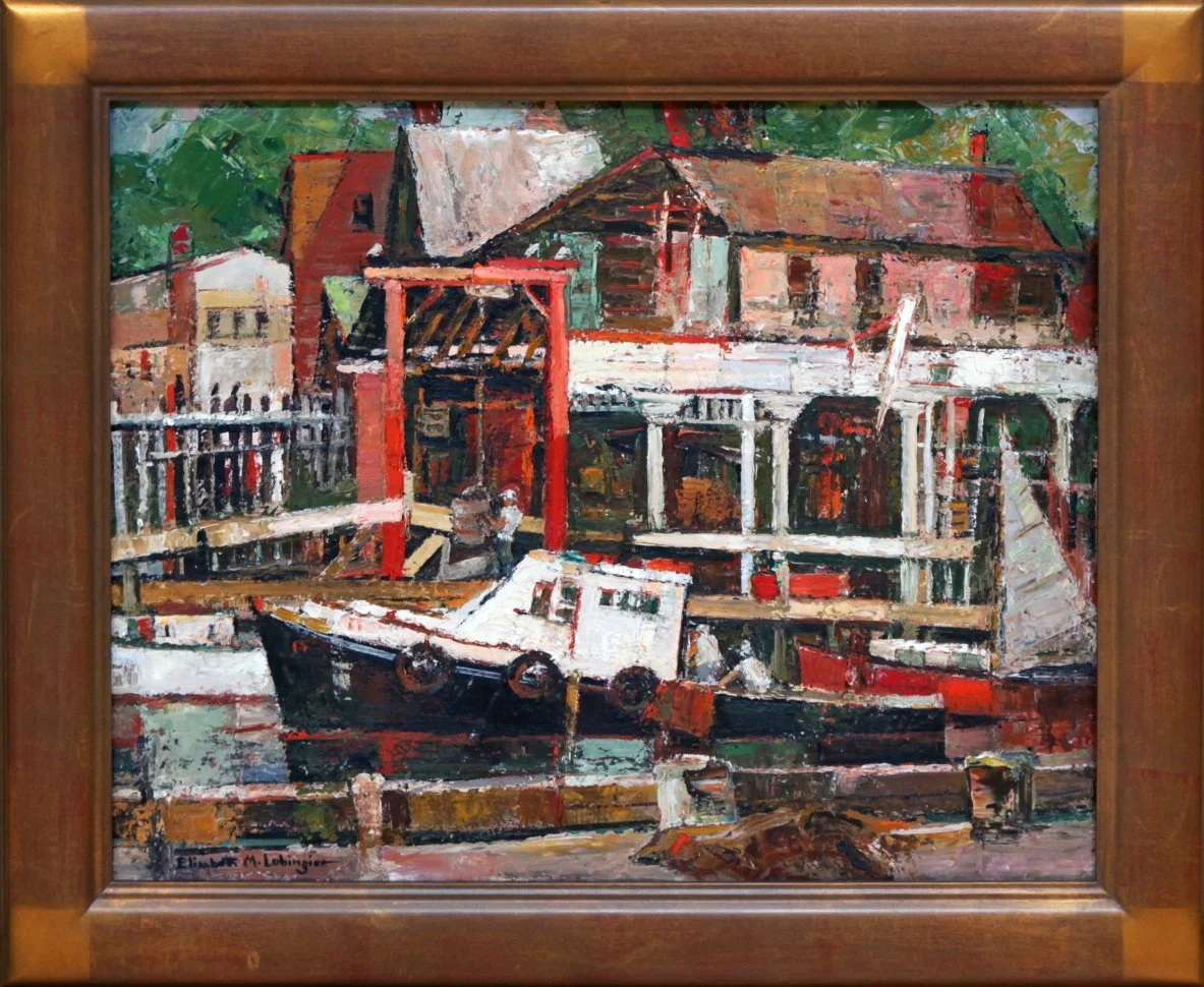  Lot 144 -  Harbor Scene   Elizabeth Miller Lobingier  (1889-1973)  oil on canvas, 20 x 24 in., signed l.l.  very good, estimate: $400-800 