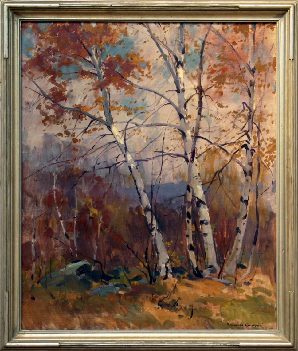   Lot 184 -  Birches   Emile Gruppé  (1896-1978)  oil on canvas, 30 x 25 in., signed l.r.  very good, estimate: $5,000-9,000 