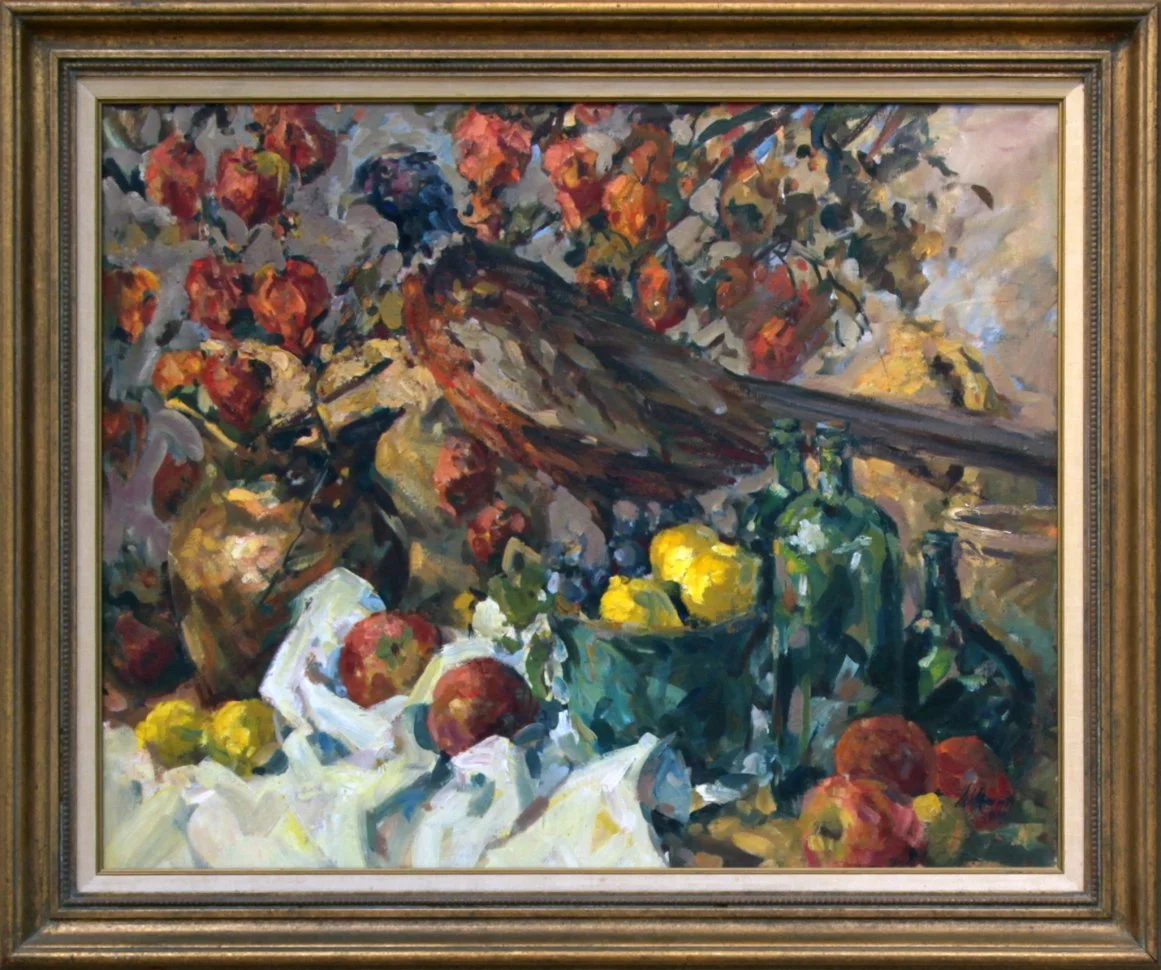   Lot 206 -  Fall Pheasant   Betty Lou Schlemm  (1934-2021)  oil on canvas, 24 x 30 in., signed l.r.  very good, estimate: $400-800 