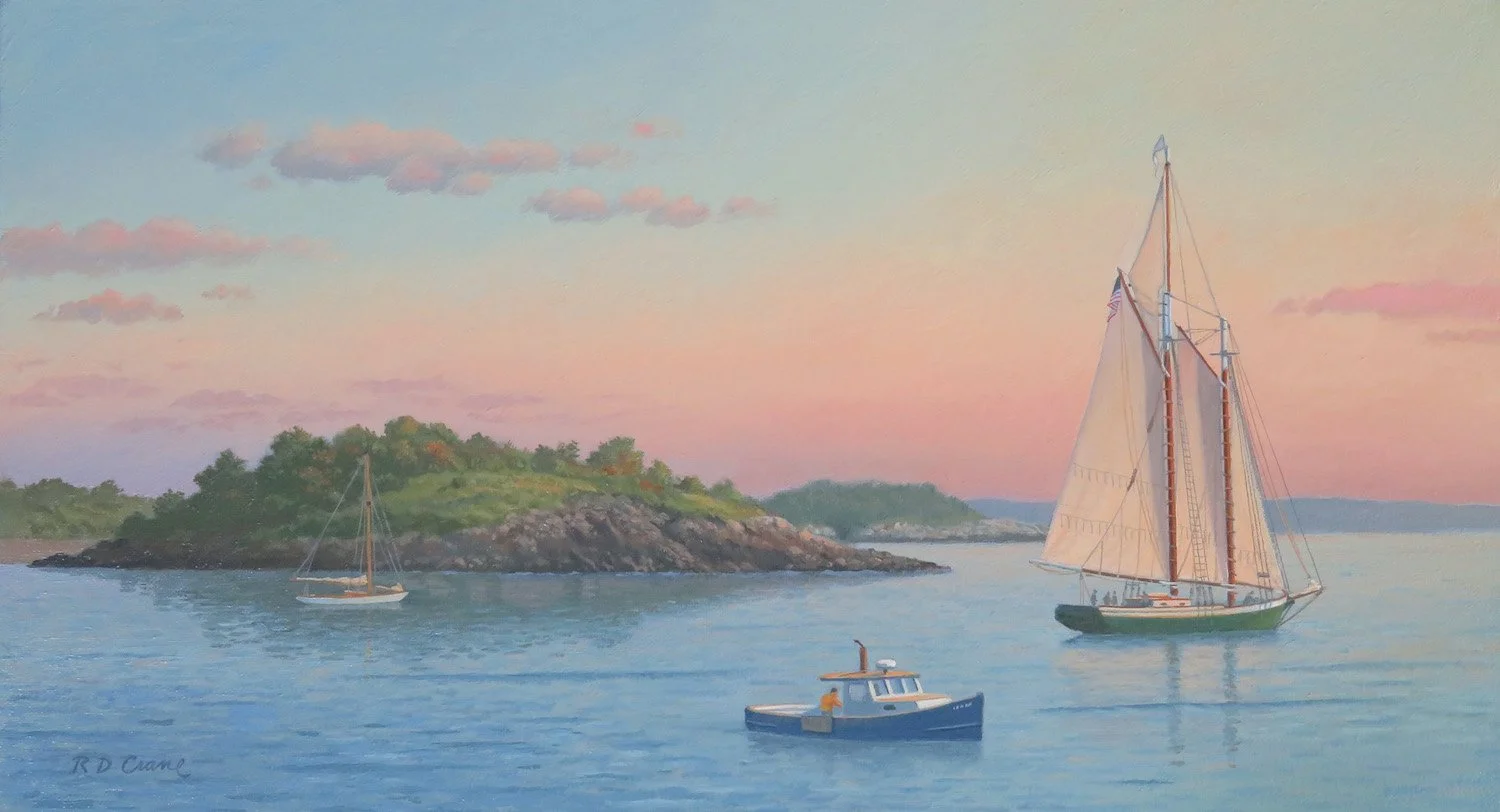   Ray Crane ,  Morning Off Little Misery Island  Oil on canvas, 10 x 18 in.  $2,700  