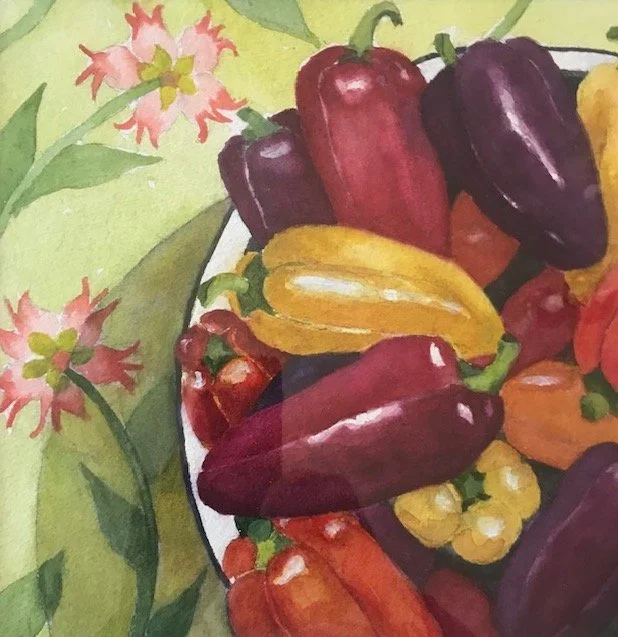   Nancy Caplan ,  Peppers  Watercolor  $395  