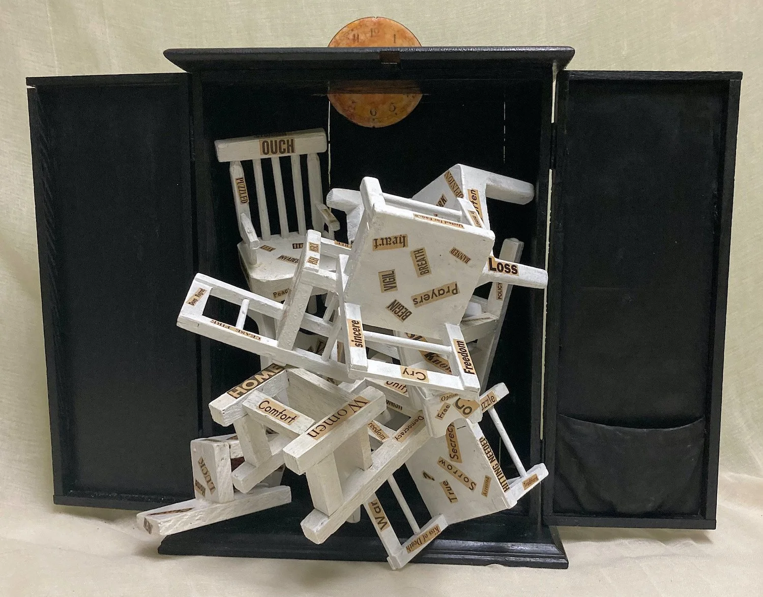 Pamela Courtleigh , Words Matter! Assemblage, 16 x 18 x 17 in. $495