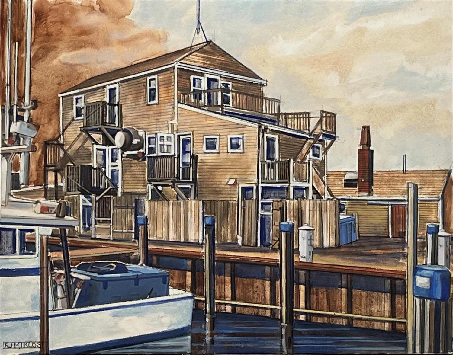 Robert Miklos , South Wharf Slip 14 Oil on panel incorporating collage, 15 1/2 x 18 1/2 $950