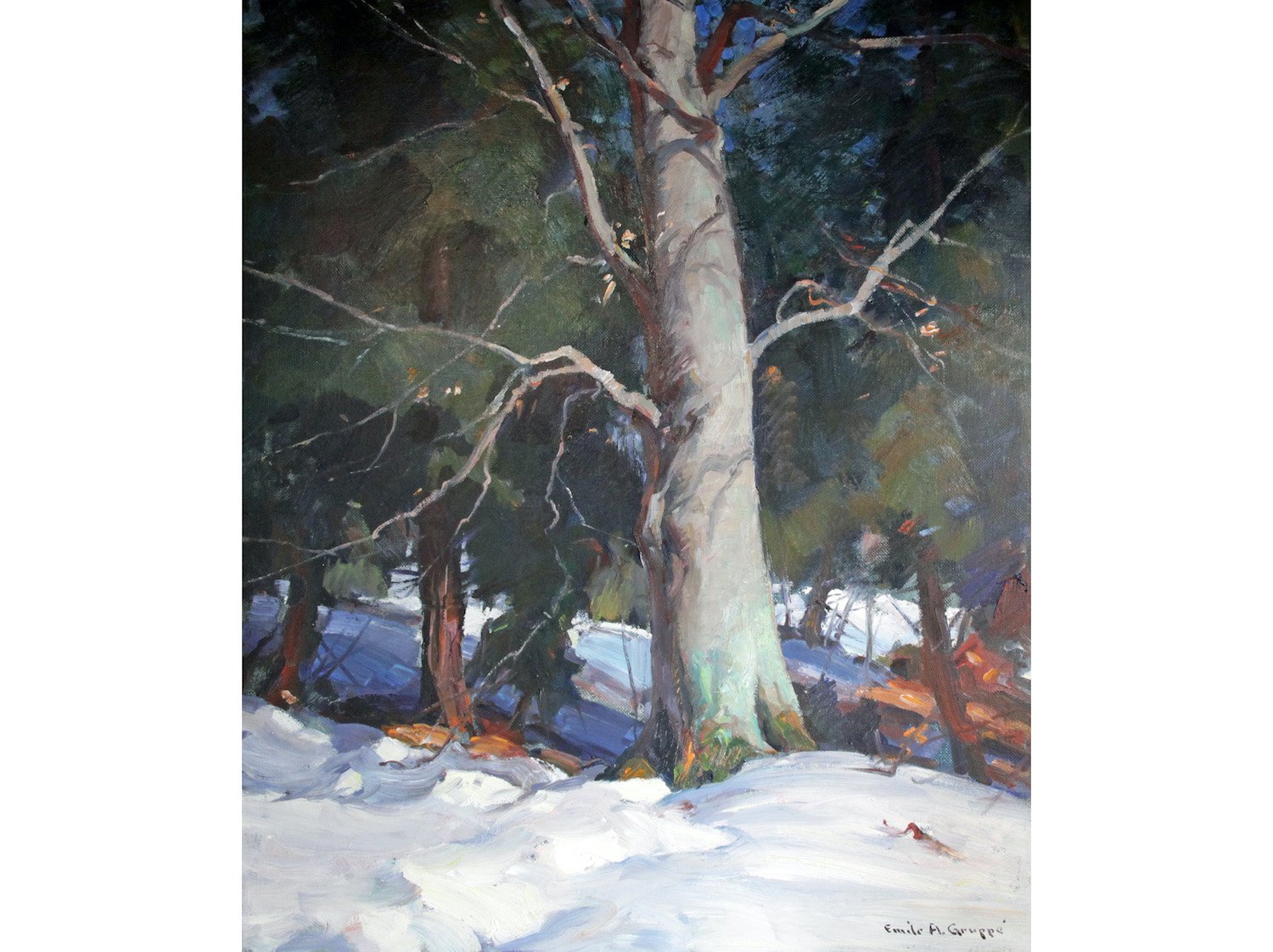  Last Year’s Feature Consignment:   Lot 138 (2023) -  Emile Gruppé (1896-1978)    Beech Tree in Winter  oil on canvas, 36 x 30 in. 