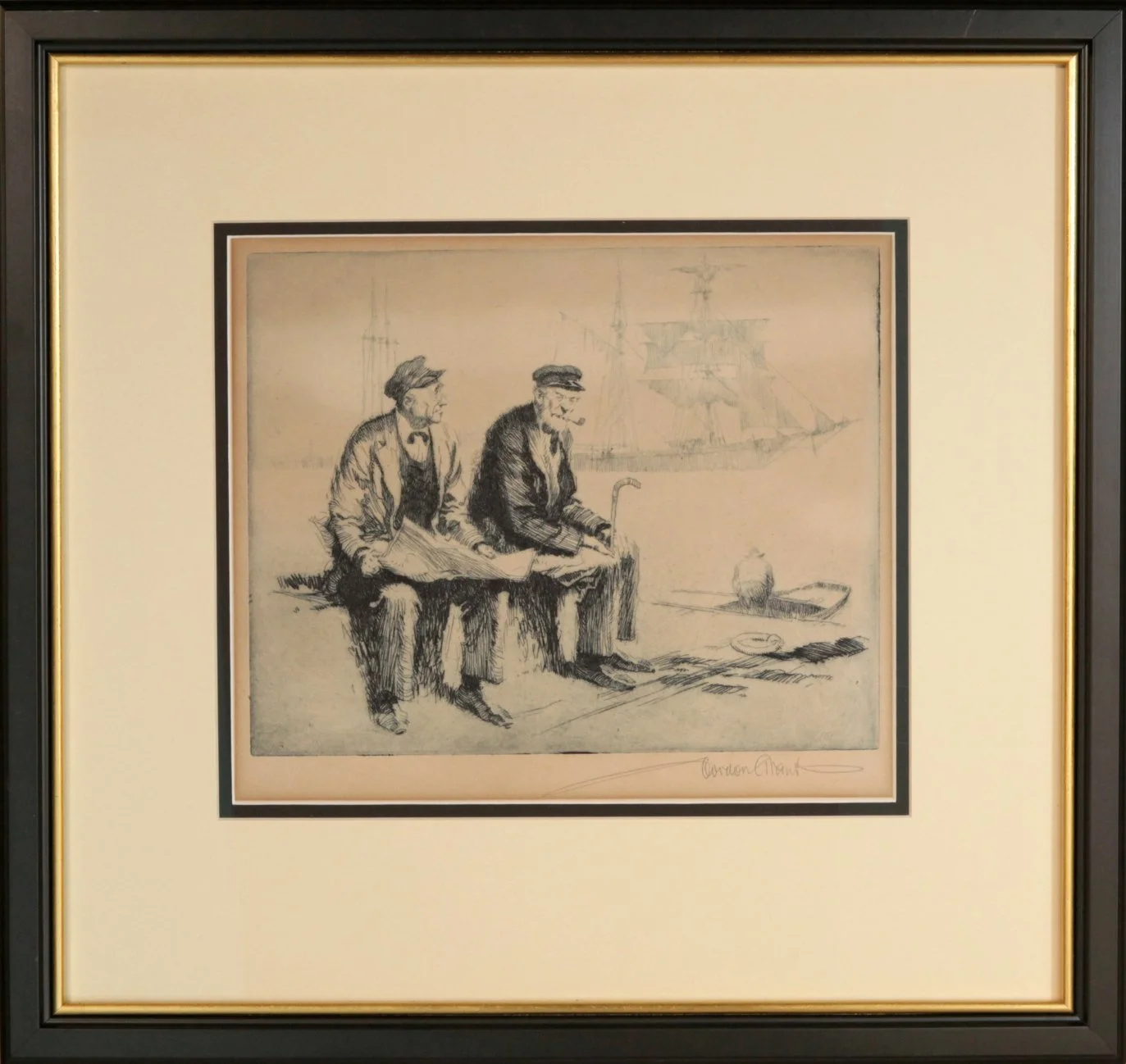   Lot 4 -  Gordon Grant (1875-1962)  Morning News   etching, 8.75 x 10.25 in., signed l.r. very good, estimate: $200-400 