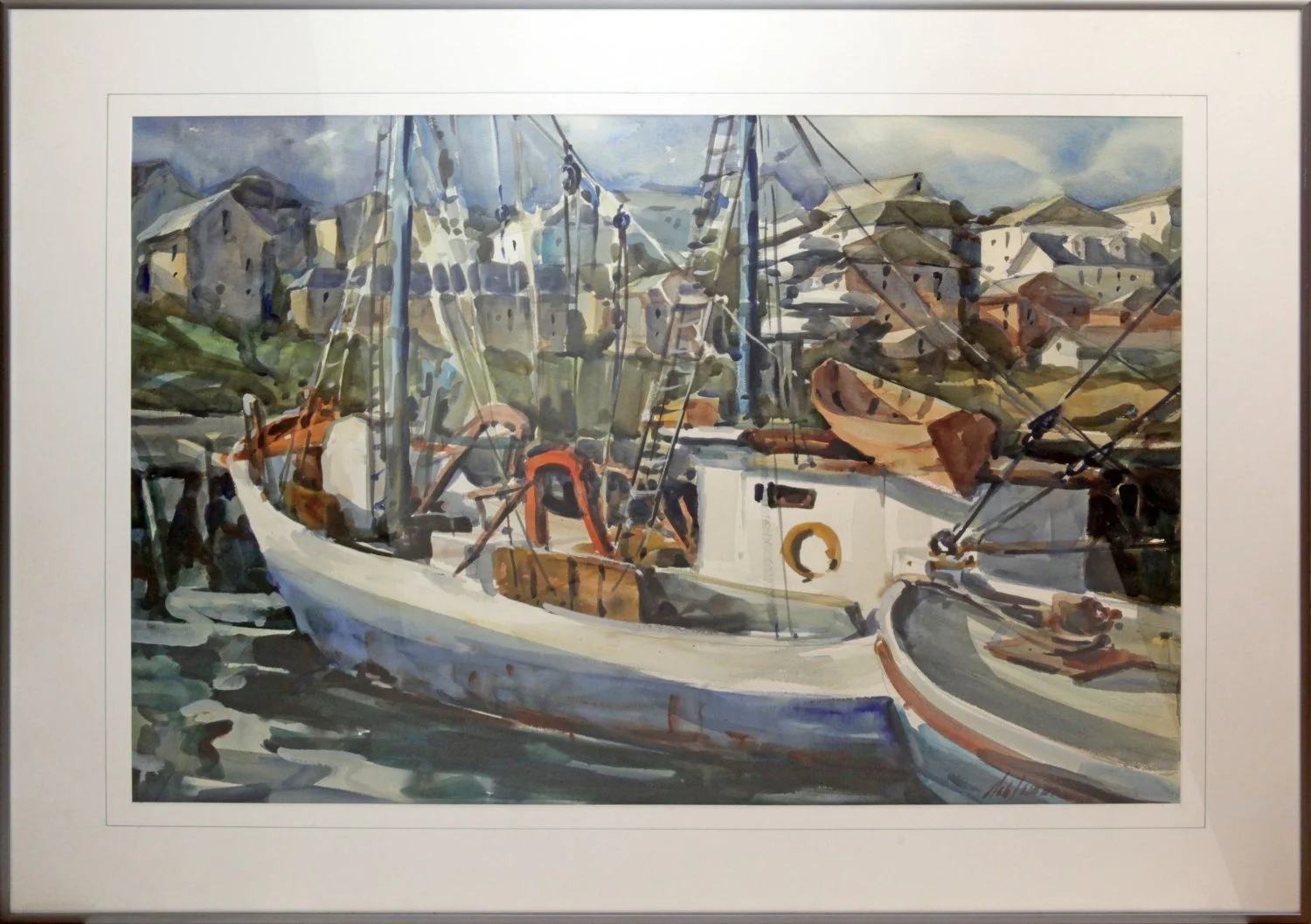  Lot 30 -  Betty Lou Schlemm (1934-2021)  Fishing Boats   watercolor, 21 x 29 in., signed l.r. very good, estimate: $300-700 