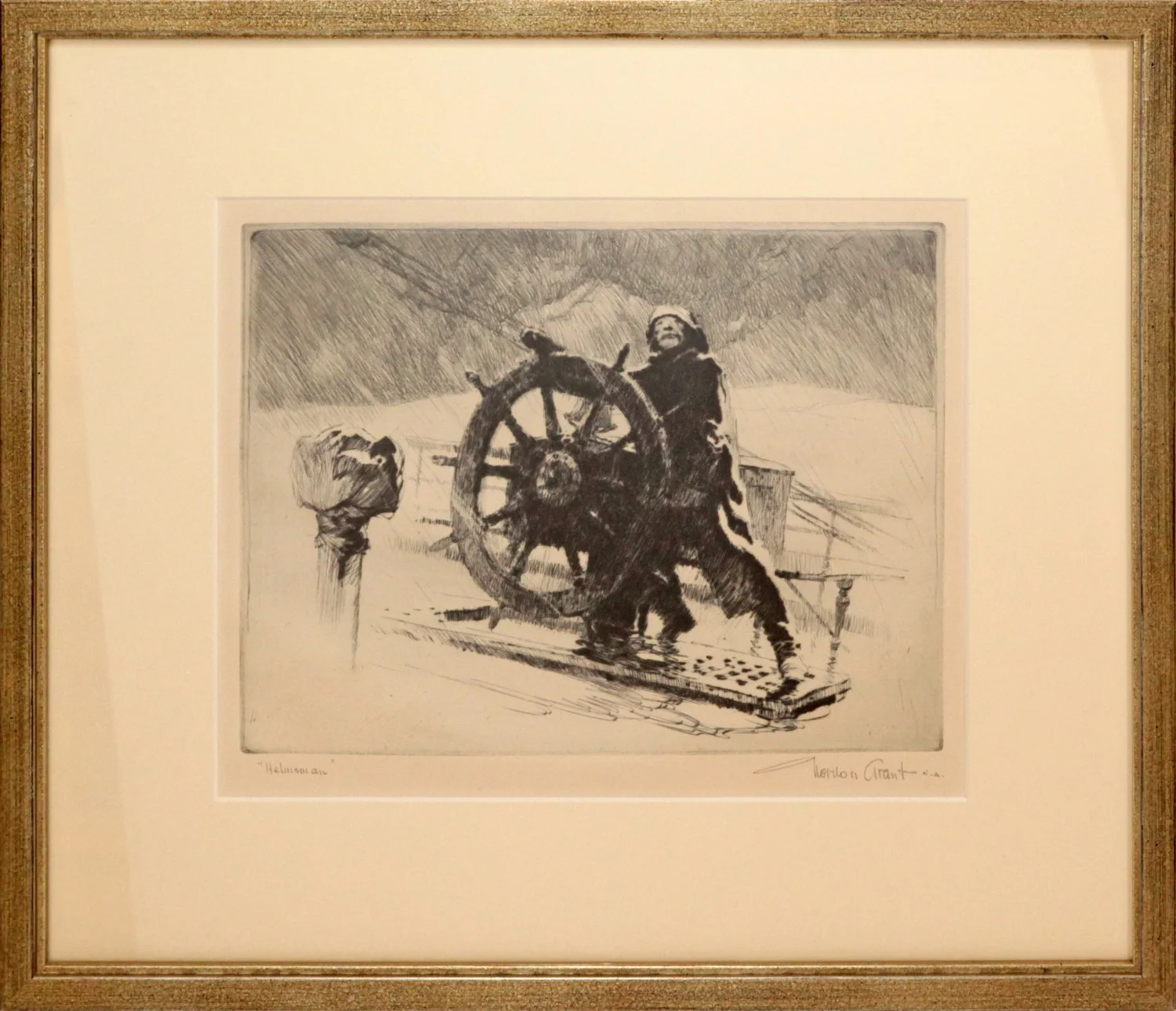  Lot 32 -  Gordon Grant (1875-1962)  Helmsman   etching, 8.75 x 10.5 in., signed l.r. excellent, estimate: $200-400 
