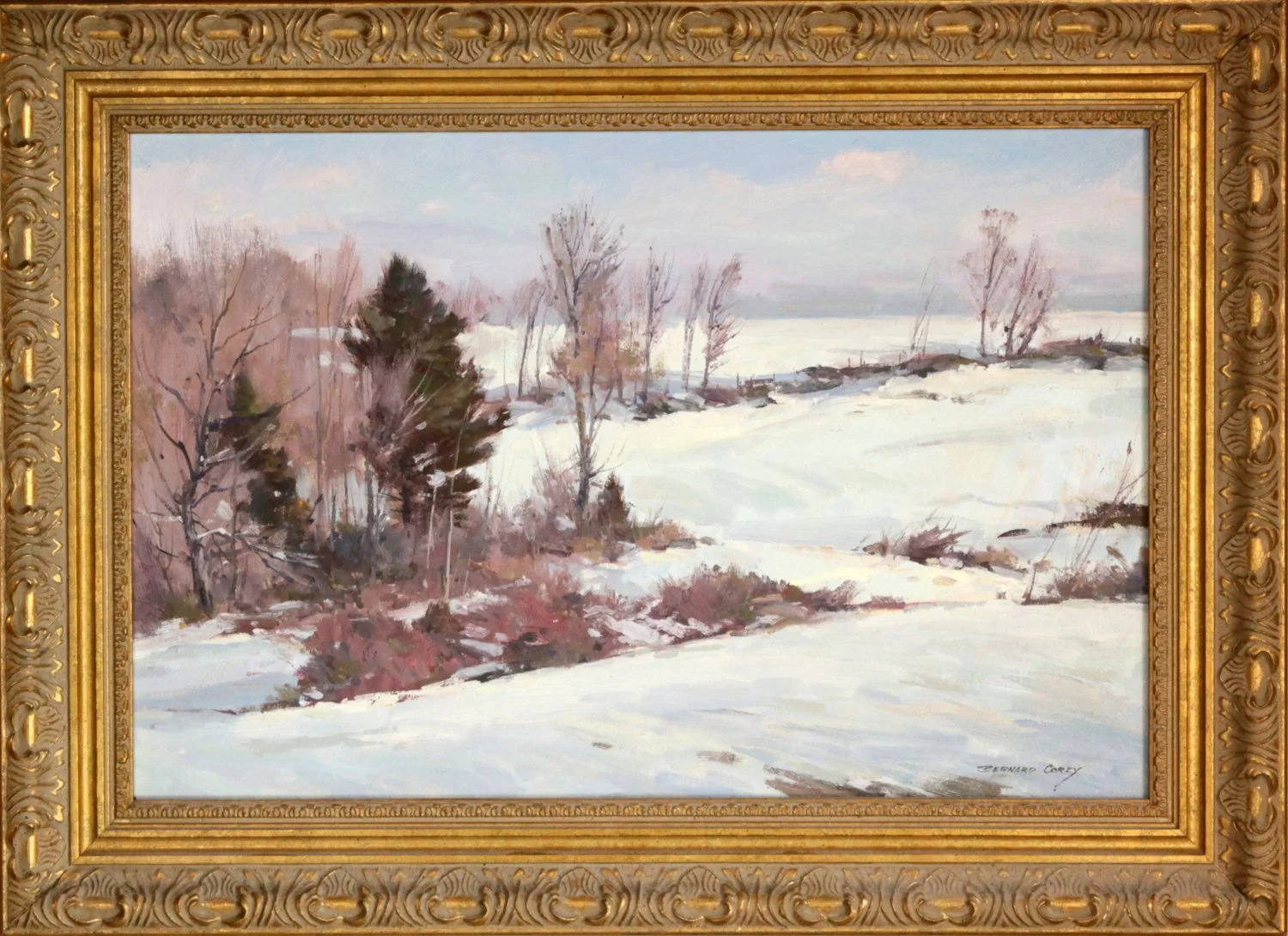   Lot 74 -  Bernard Corey (1914-2000)  Snowy Fields   oil on board, 12 x 18 in., signed l.r. very good, estimate: $1,000-1,500 