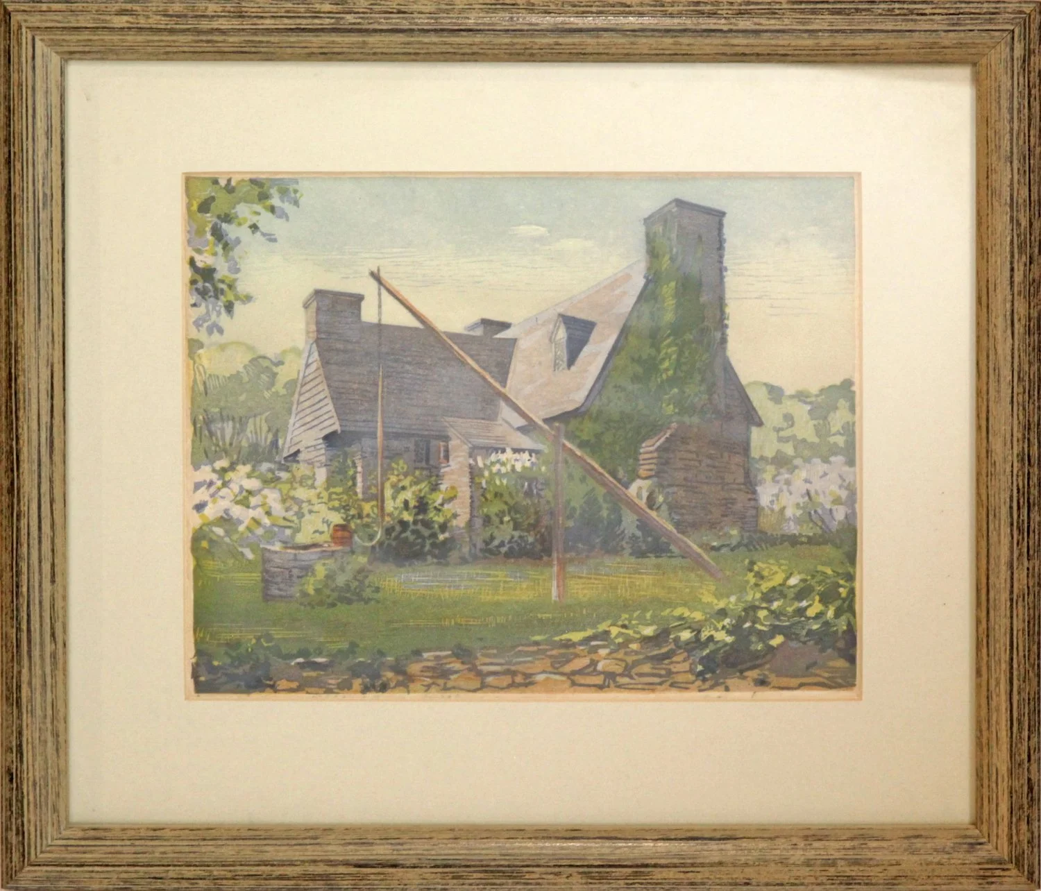   Lot 101 -  Louis Novak (1903-1988)  Country House and Well   woodcut, 8 x 10 in., signed l.r. (under mat) very good, estimate: $200-300 