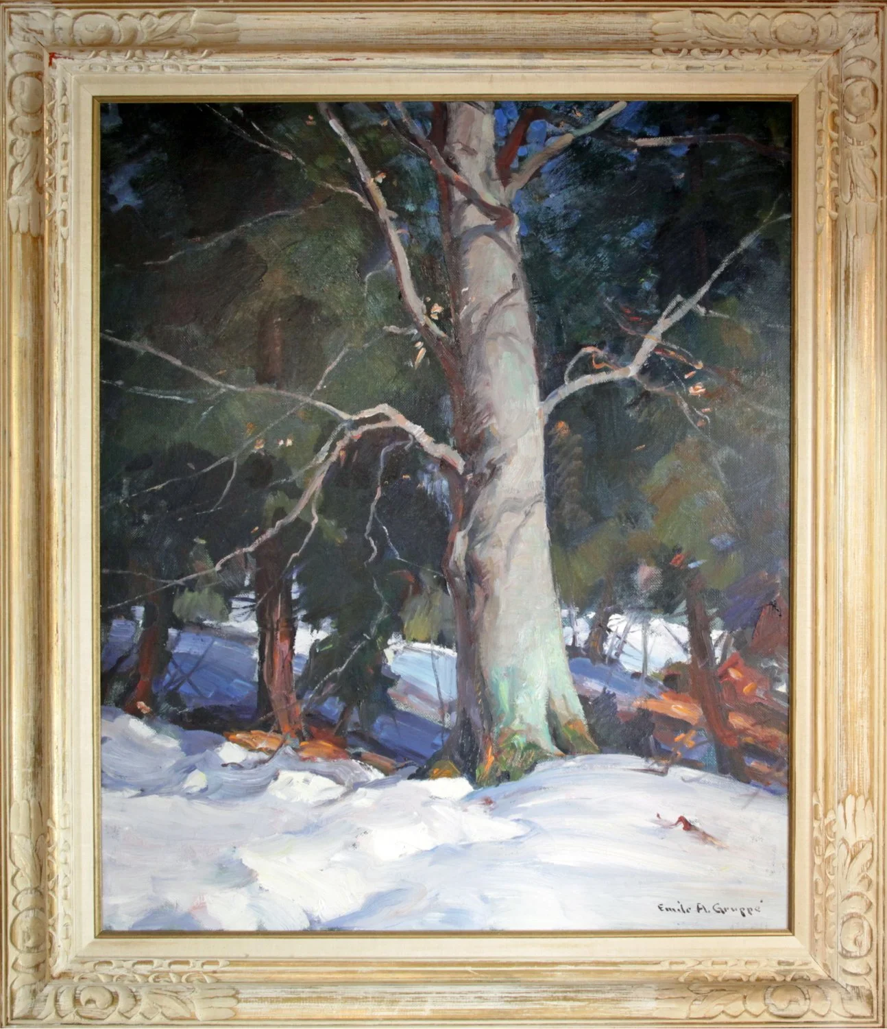   Lot 138 -  Emile Gruppé (1896-1978)  Beech Tree in Winter     oil on canvas, 36 x 30 in., signed l.r. excellent, estimate: $5,000-9,000 