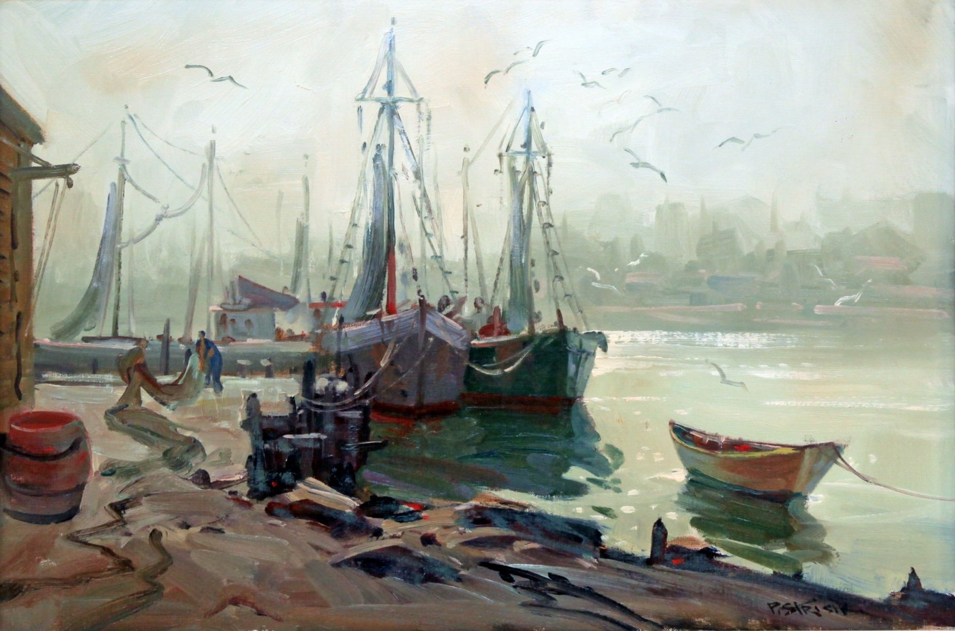  Feature Consignment:  Lot 85 - Paul Strisik (1918-1998)   Gloucester Harbor and Boats  oil on canvas, 16 x 24 in. 