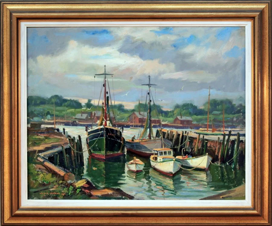   Lot 1 -  Wayne Morrell (1923-2013)  Harbor Scene   oil on canvas, 24 x 30 in., signed l.l. very good, estimate: $600-$900 