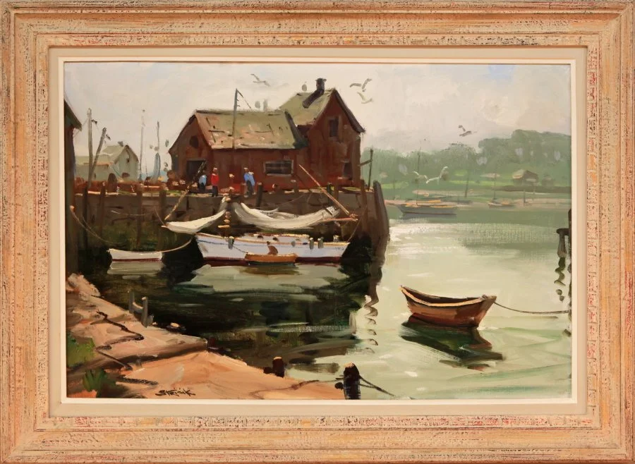   Lot 28 - Paul Strisik (1918-1998)  Rockport Harbor   oil on canvas, 20 x 30 in., signed l.l. very good, estimate: $2,000-$4,000 