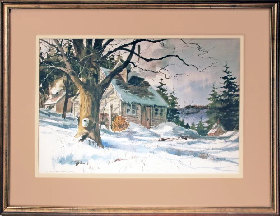   Lot 72 - Ferdinand R. Petrie (1925-2007)  Vermont Sugar House   watercolor, 18.25 x 26.5 in., signed l.l. very good, estimate: $400-$600 