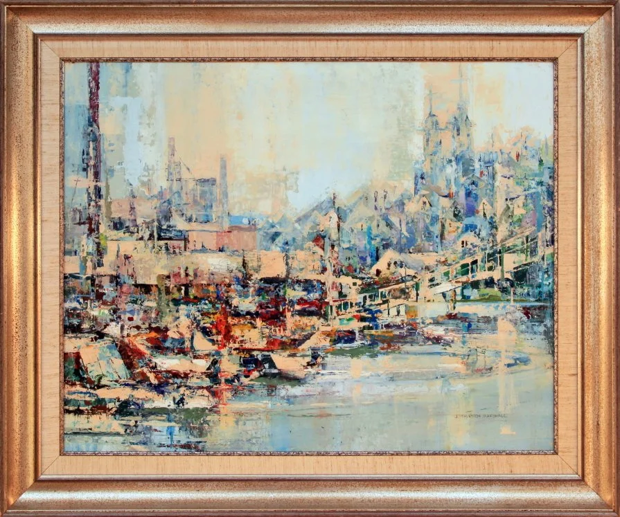   Lot 110 - J. Thurston Marshall (1908-1982)  Inner Harbor - East Gloucester   acrylic on board, 24 x 30 in., signed l.r. good, estimate: $400-$800 