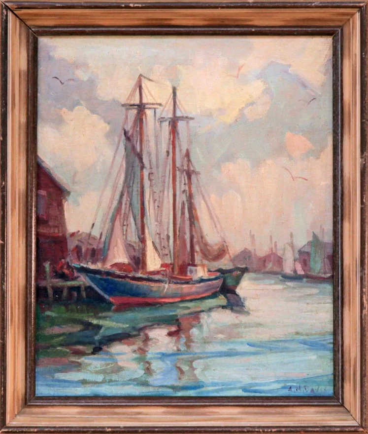   Lot 125 - Arthur N. Davis (1904-1999)  Boats   oil on board, 12 x 10 in., signed l.r. good, estimate: $300-$600 