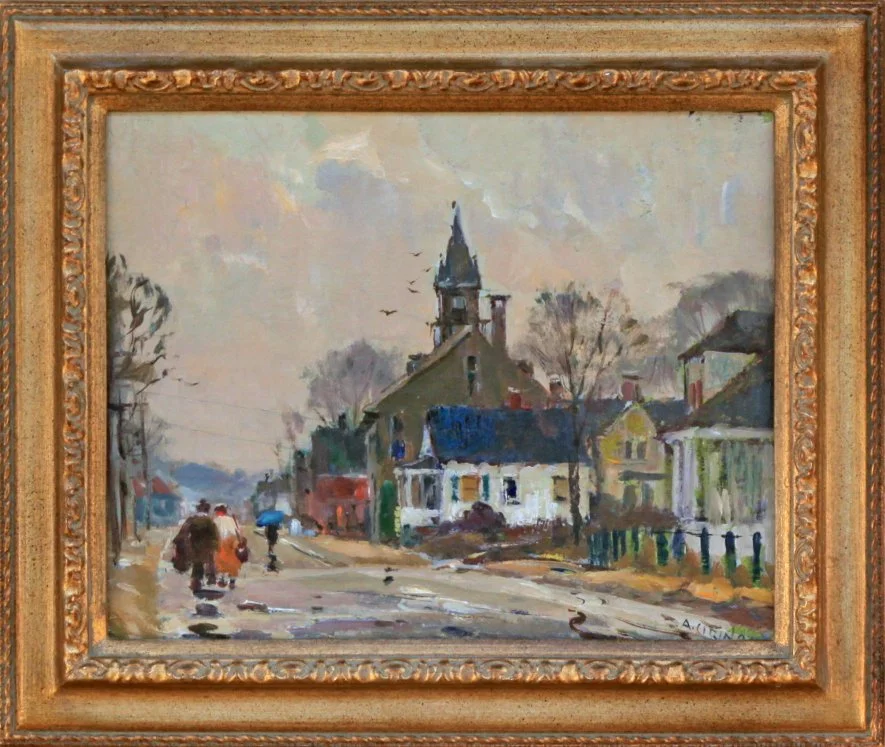   Lot 164 - Antonio Cirino (1888-1983)  Street Scene   oil on canvas board, 8 x 10 in., signed l.r. very good, estimate: $800-$1,200 (Salmagundi Club label on reverse) 