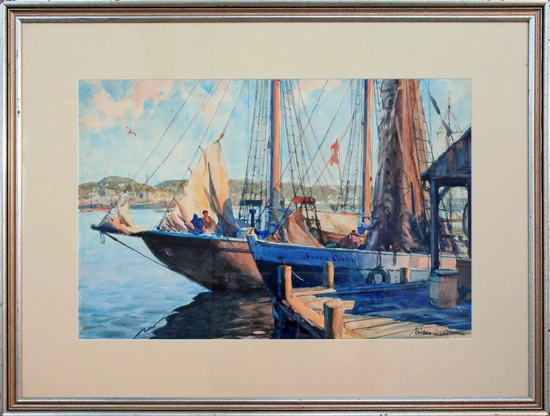   Lot 4 - Gordon Grant (1875-1962)  Boats at Dock   watercolor, 14 x 21 in., signed l.r. good, estimate: $400-$600 