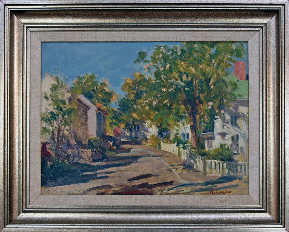   Lot 20 - Rudy Colao (1927-2014)  Rockport Street Scene   oil on board, 12 x 16 in., signed l.r. very good, estimate: $300-$500 