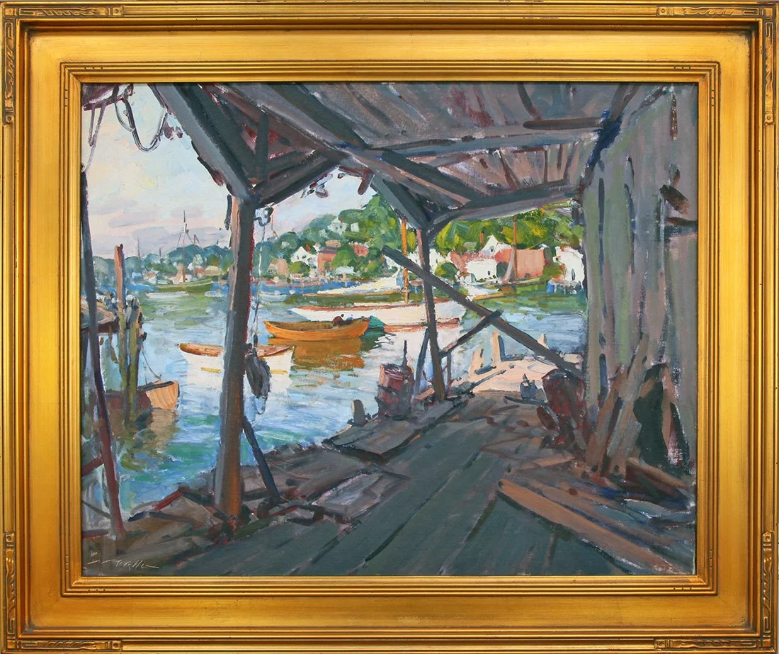   Lot 52 -   Charles Movalli (1945-2016)  Beacon Marine   oil on canvas, 24 x 30 in., signed l.l. condition: very good, estimate: $5,500-$7,500  Price: SOLD  