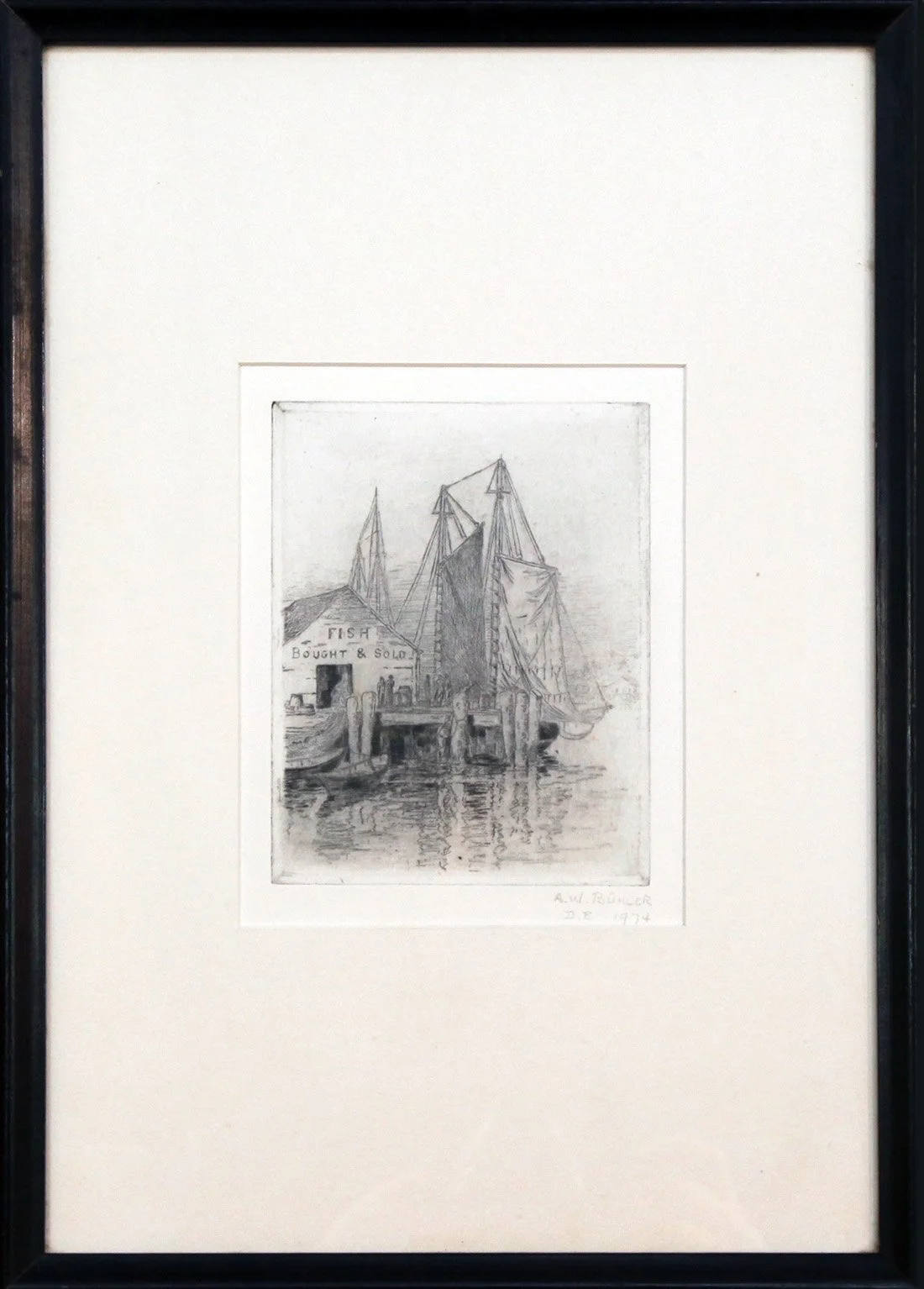  Lot 64 - Augustus Buhler (1853-1920)  Fish Shed, Rocky Neck   etching, 5.25 x 4 in., signed l.r. (c.1900) very good, estimate: $200-$300 
