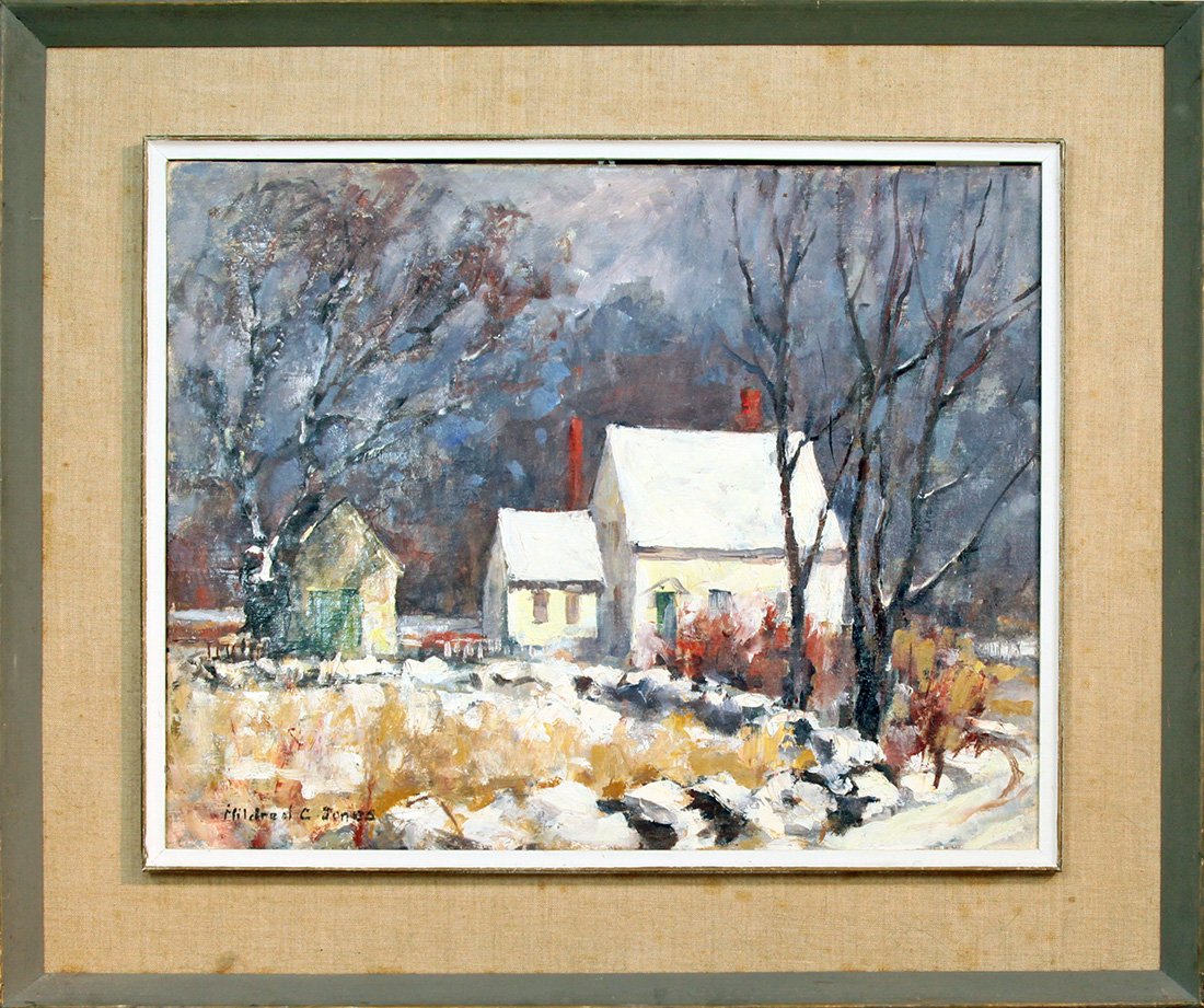   Lot 85 - Mildred Jones (1899-1992)  Cape Ann Winter   oil on canvas panel, 16 x 20 in., signed l.l. very good, estimate: $300-$500 