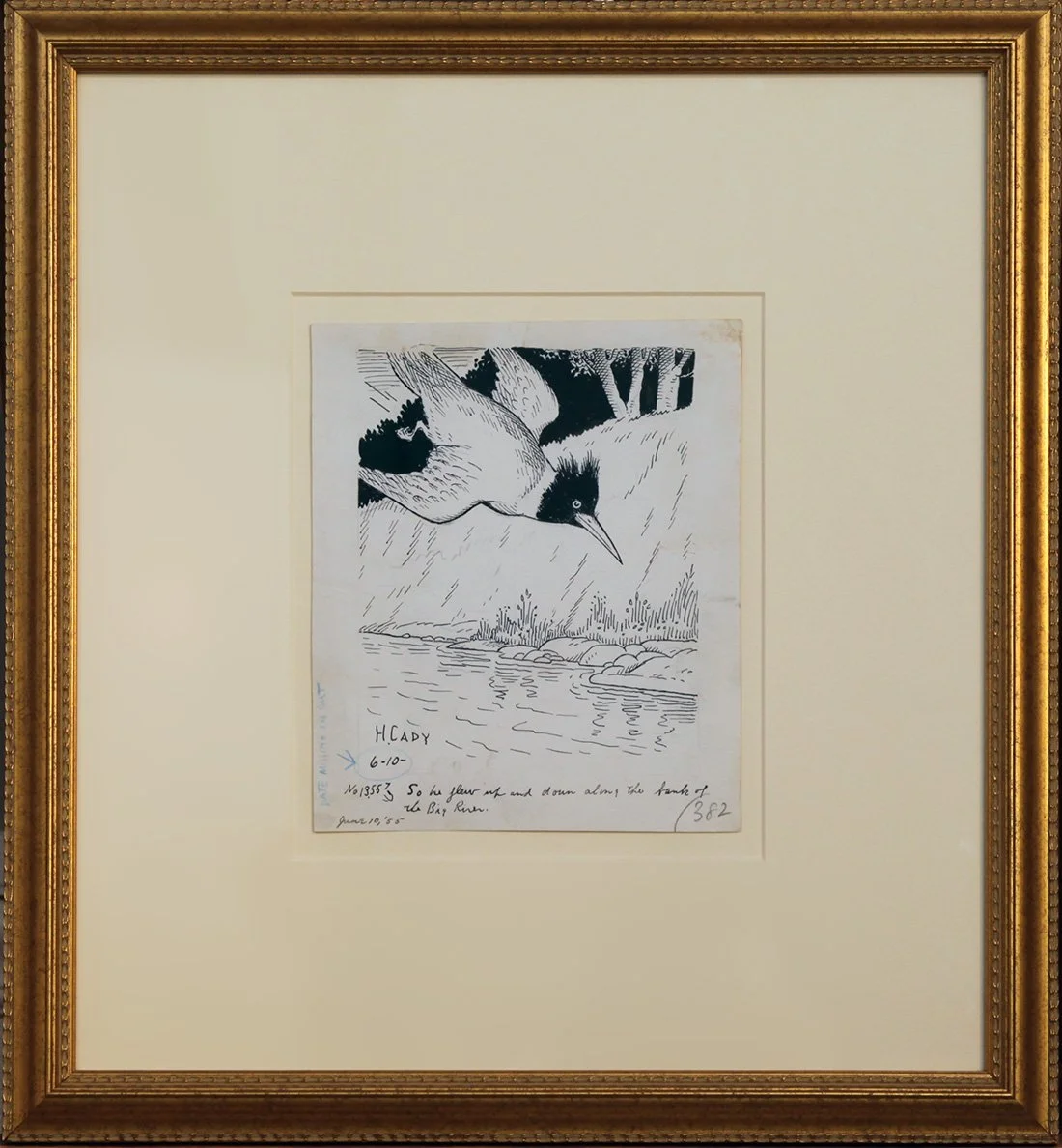   Lot 117 - Harrison Cady (1877-1970)  So He Flew Up and Down…   pen &amp; ink, 7.25 x 6 in., signed l.l. (June 10, 1955) very good, estimate: $300-$500 (Burgess Bedtime Story Illustration) 