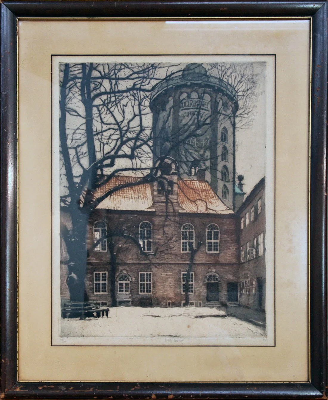   Lot 118 - Nicolai Hammer (1887-1970)  Winter Courtyard   colored etching, 15.5 x 11.25 in., signed l.c. good, estimate: $200-$400 