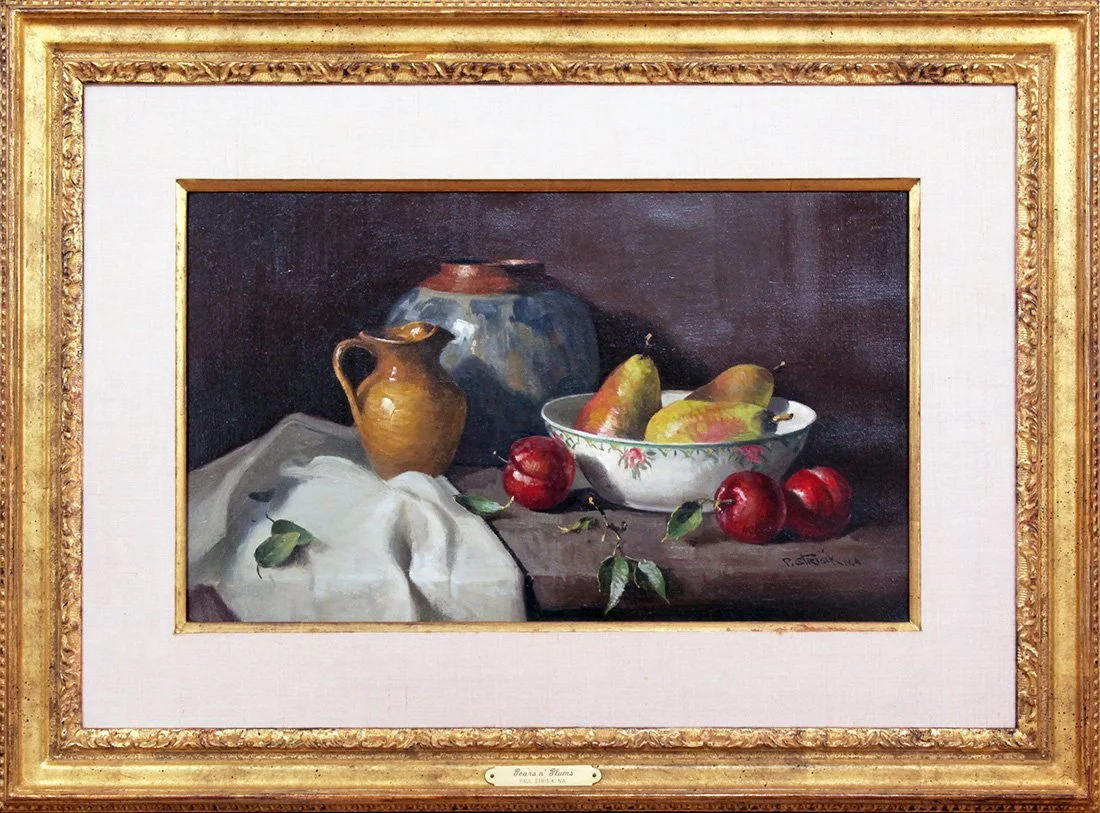   Lot 128 - Paul Strisik (1918-1998)  Pears n' Plums   oil on canvas, 12 x 20 in., signed l.r. very good, estimate: $1,500-$2,500 