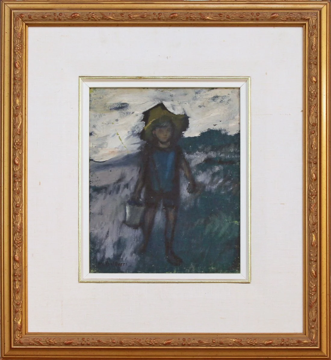  Lot 129 - Lou Burnett (1907-1999)  Berry Picker   oil on canvas panel, 10 x 8 in., signed l.l. very good, estimate: $200-$400 