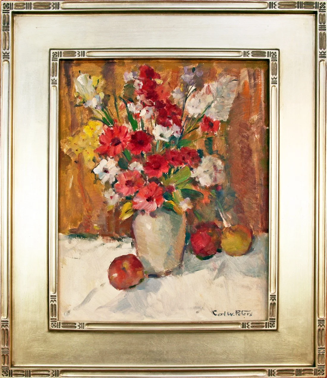   Lot 147 - Carl W. Peters (1897-1980)  Gay's Flowers   oil on canvas panel, 20 x 16 in., signed l.r. very good, estimate: $1,000-$2,000 