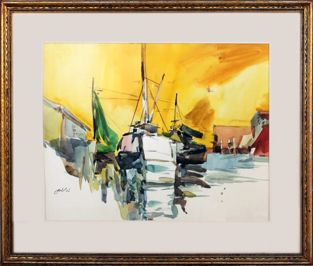   Lot 180 - Zygmund Jankowski (1925-2009)  Boats   watercolor, 14.5 x 18.5 in., signed l.l. very good, estimate: $300-$600 