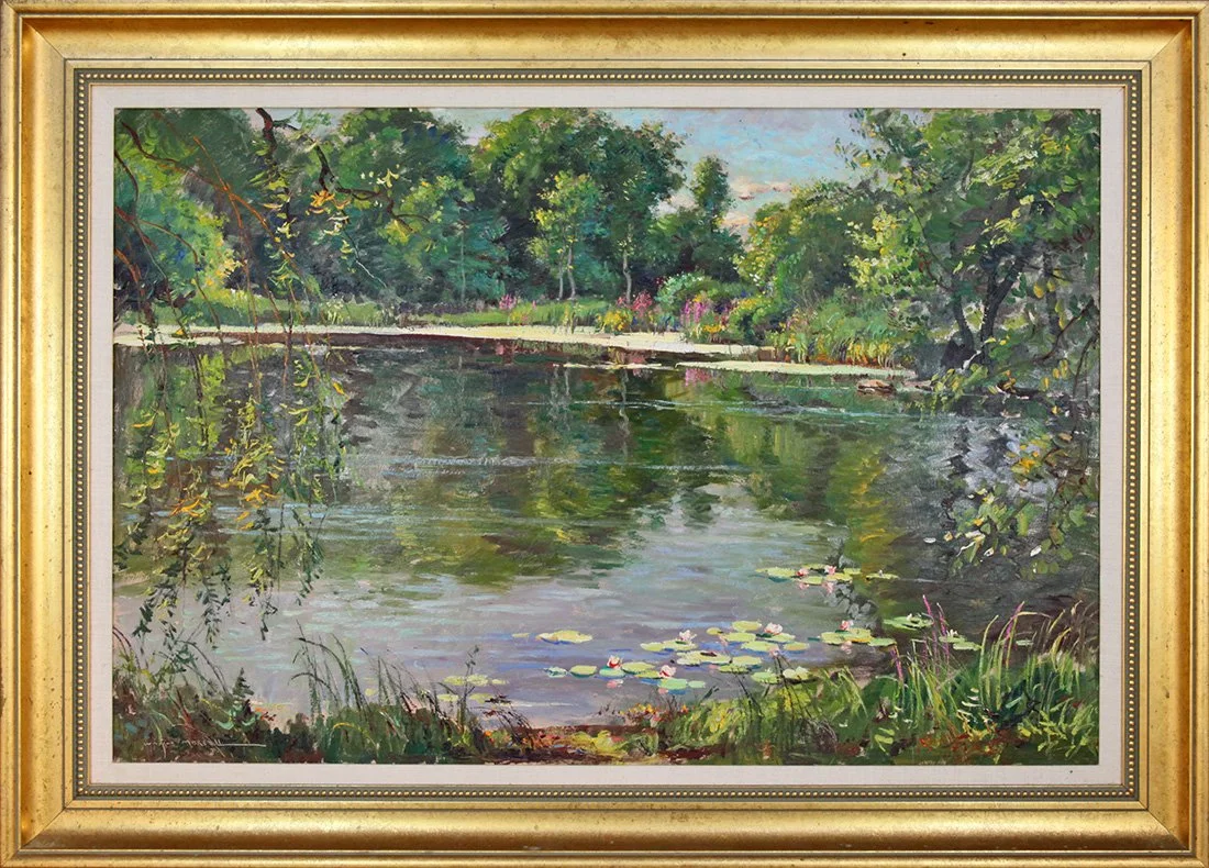   Lot 202 - Wayne Morrell (1923-2013)  Pond with Lilies   oil on board, 24 x 36 in., signed l.l. very good, estimate: $2,000-$4,000 