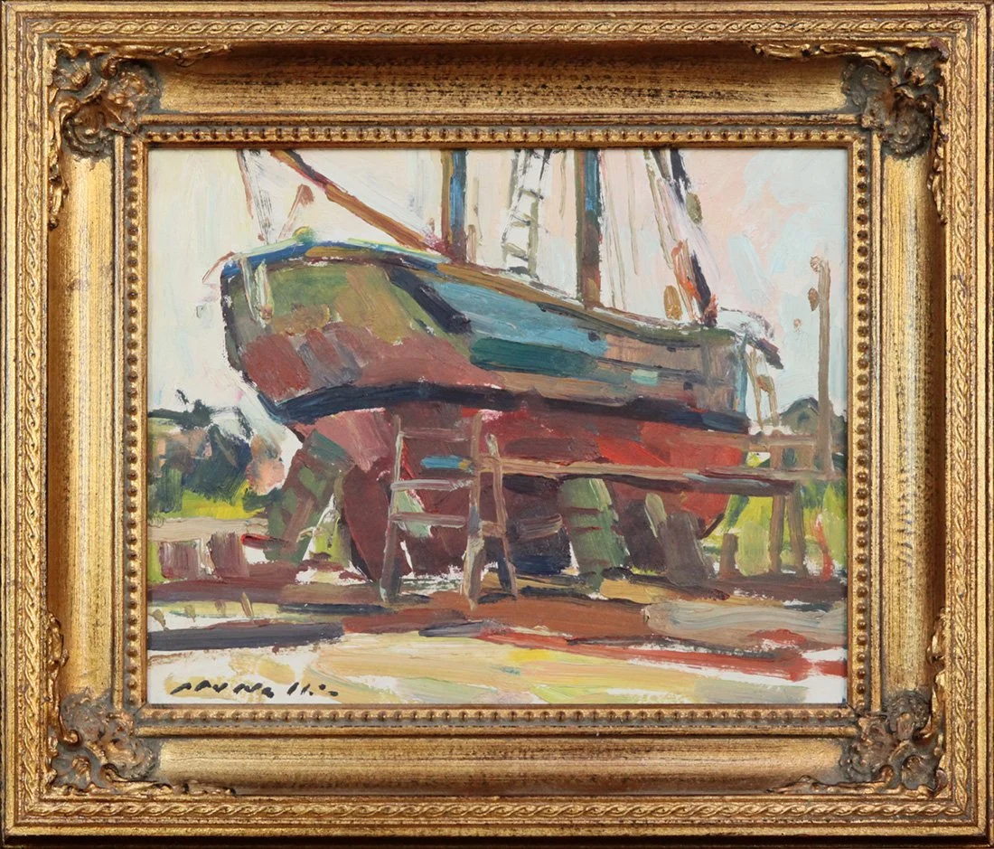   Lot 204 - Charles Movalli (1945-2016)  Railways, Gloucester     acrylic on board, 8 x 10 in., signed l.l. very good, estimate: $700-$1,000 