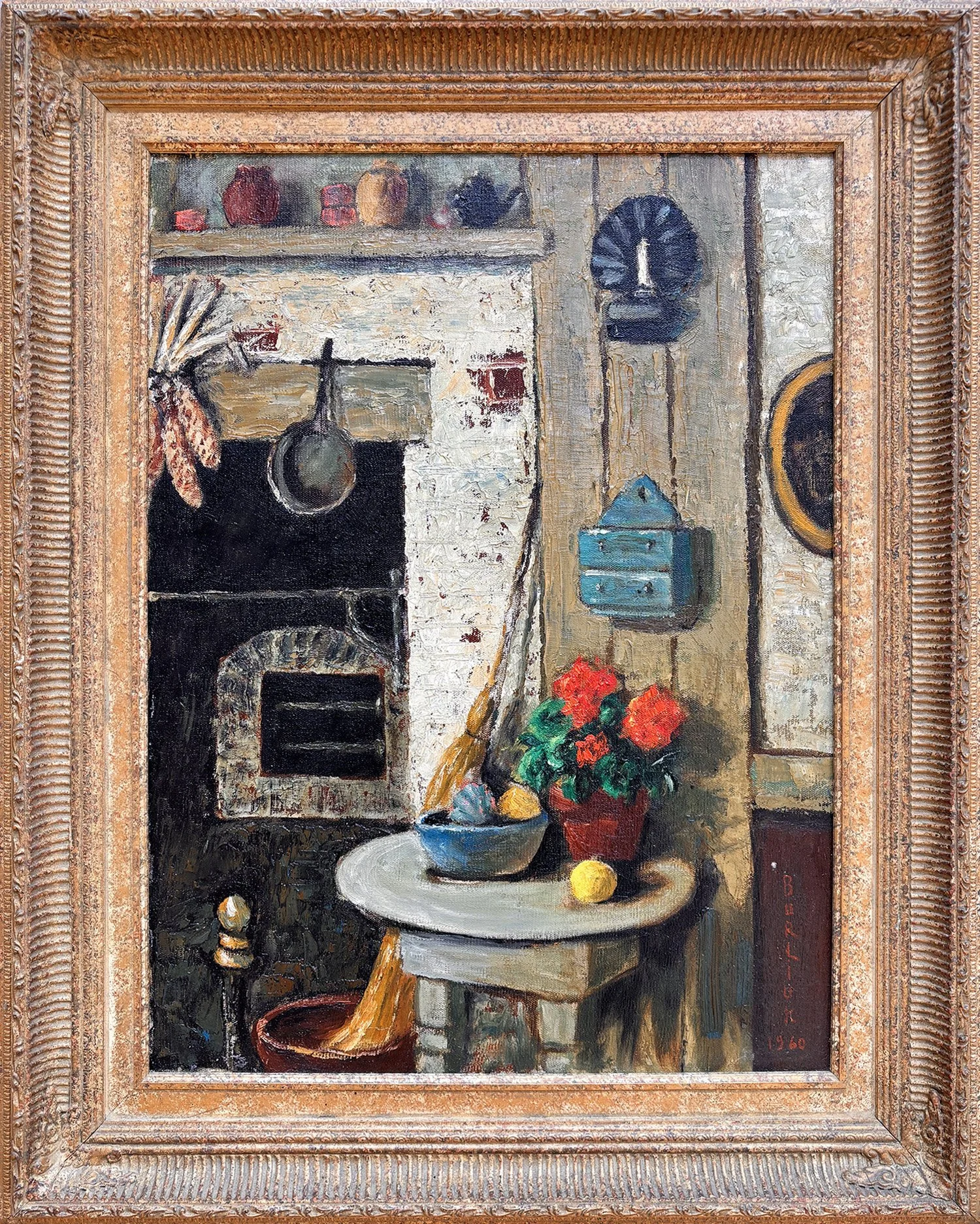   Lot 159 - David Burliuk (1882-1967)  Interior Kitchen   oil on canvas, 24 x 18 in., signed l.r. (1960) very good, estimate: $3,000-$5,000 (additional signature on reverse in black area) 