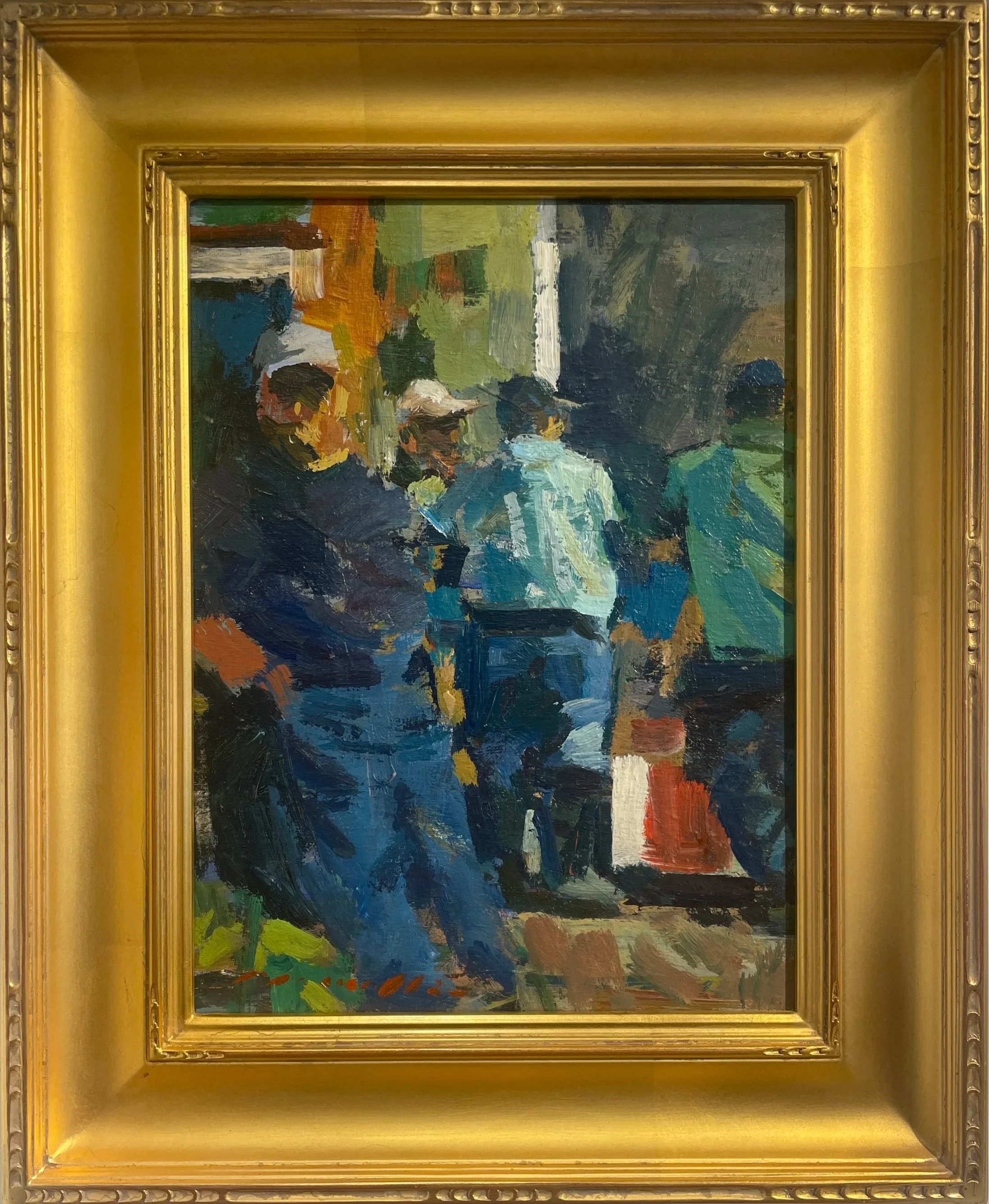 Charles Movalli (1945-2016) Breaktime Acrylic on Canvas Panel, 16 x 12 in. Price: $2,500