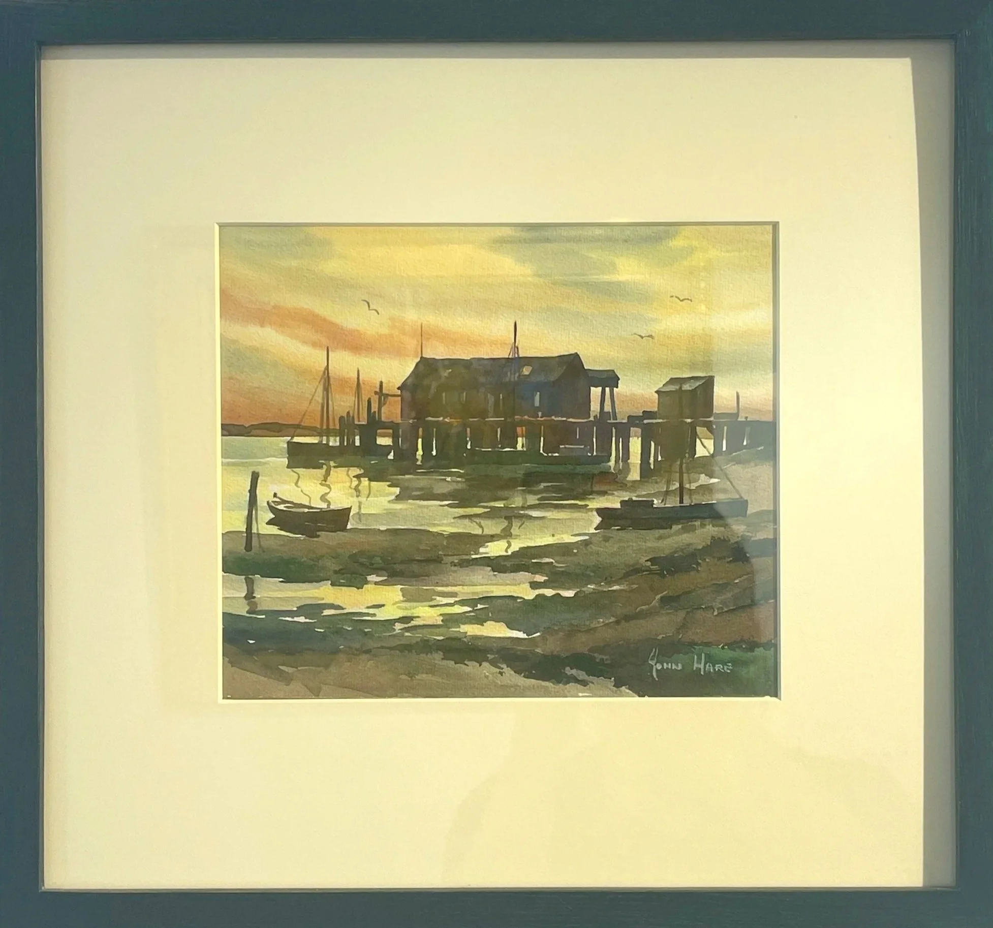John C. Hare (1908-1978) Wharf Sunset Watercolor, 7 x 8.25 in. Price: SOLD
