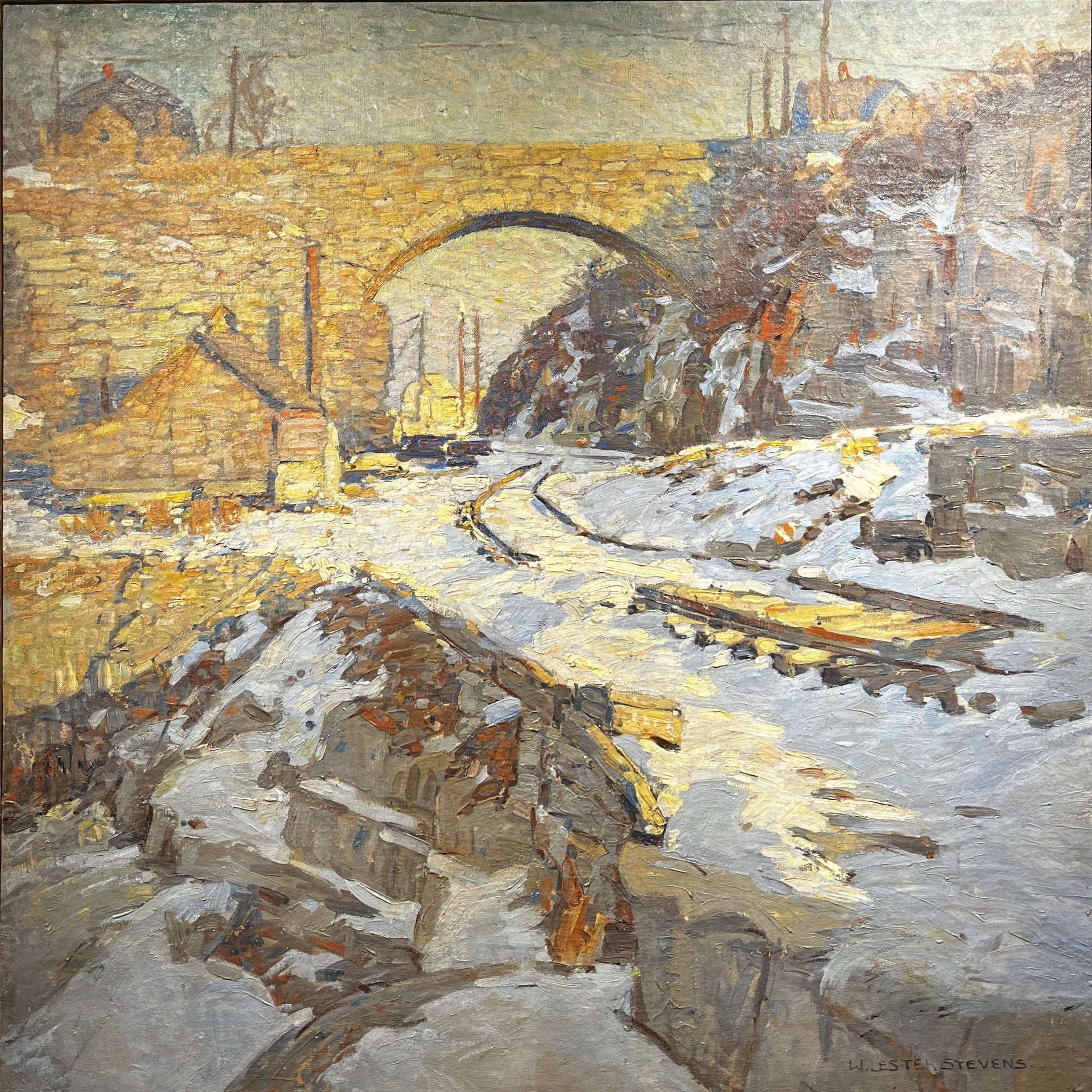   W. Lester Stevens (1888-1969)    Quarry, Gift of Class of 1938   Oil, 37.5 × 37.5 in. On Loan from the Town of Rockport Collection 