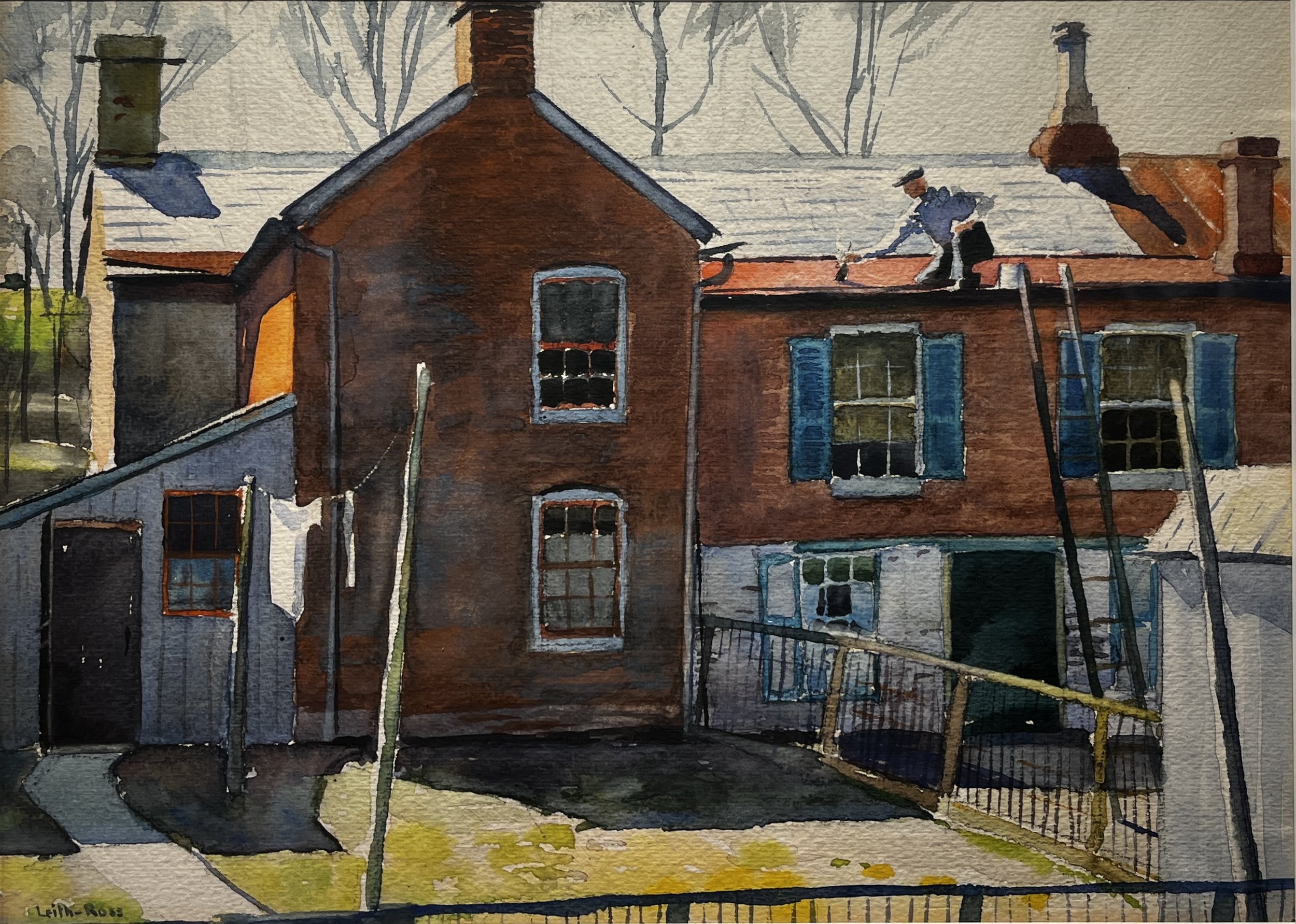   Harry Leith-Ross (1886-1973)    The Roof Painter   Watercolor, 17.5 × 21.5 in. On Loan from the Town of Rockport Collection 