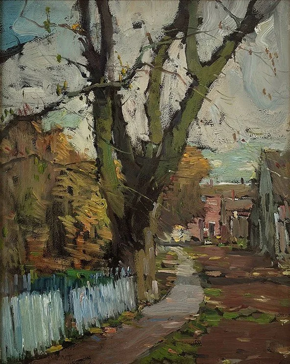  Feature Consignment:  Lot 143 - Harry A. Vincent (1864-1931)  A Down East Village   oil on board, 10 x 8 in. 